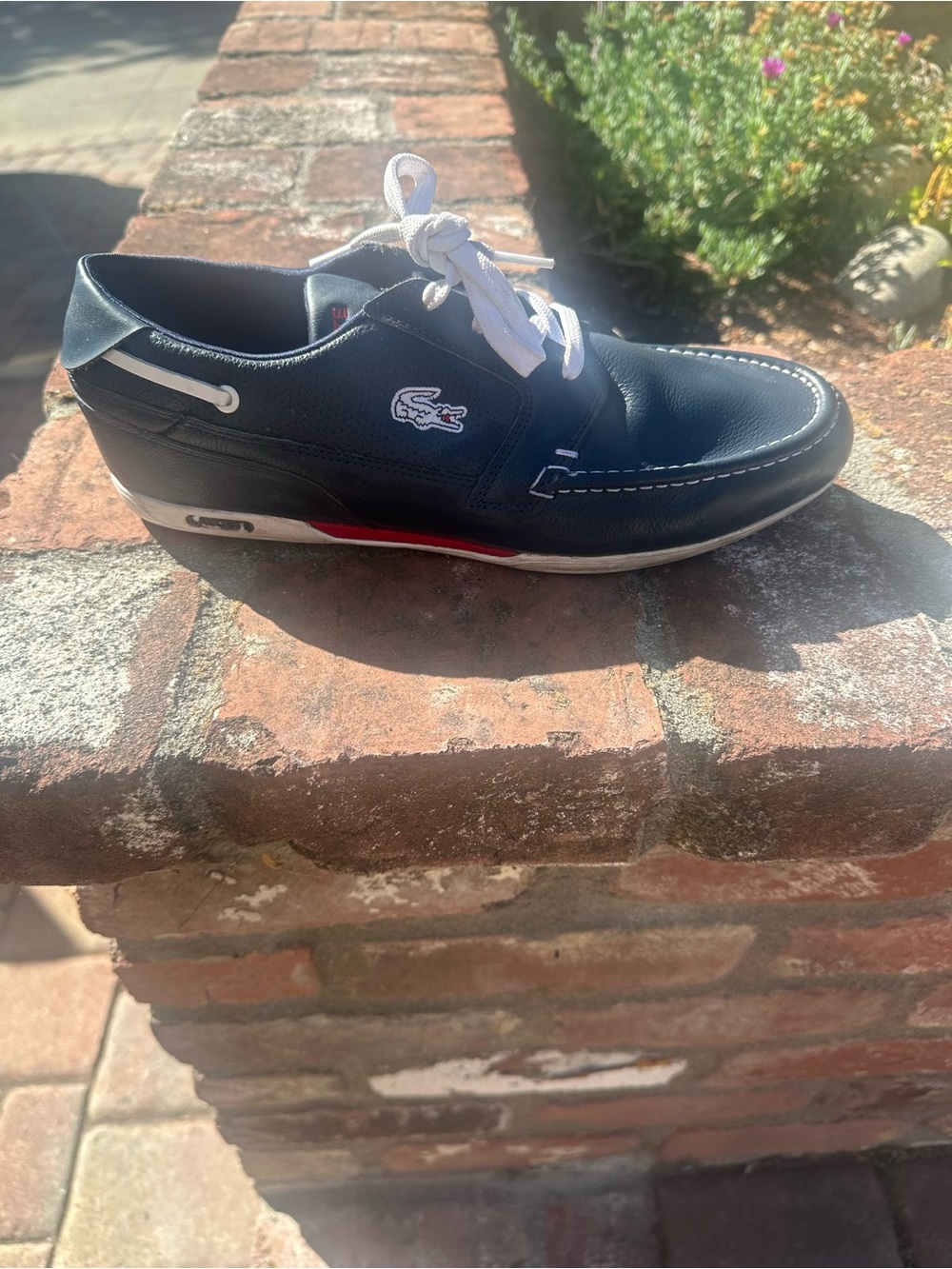 Lacoste Navy Leather Boat Shoe with White Laces